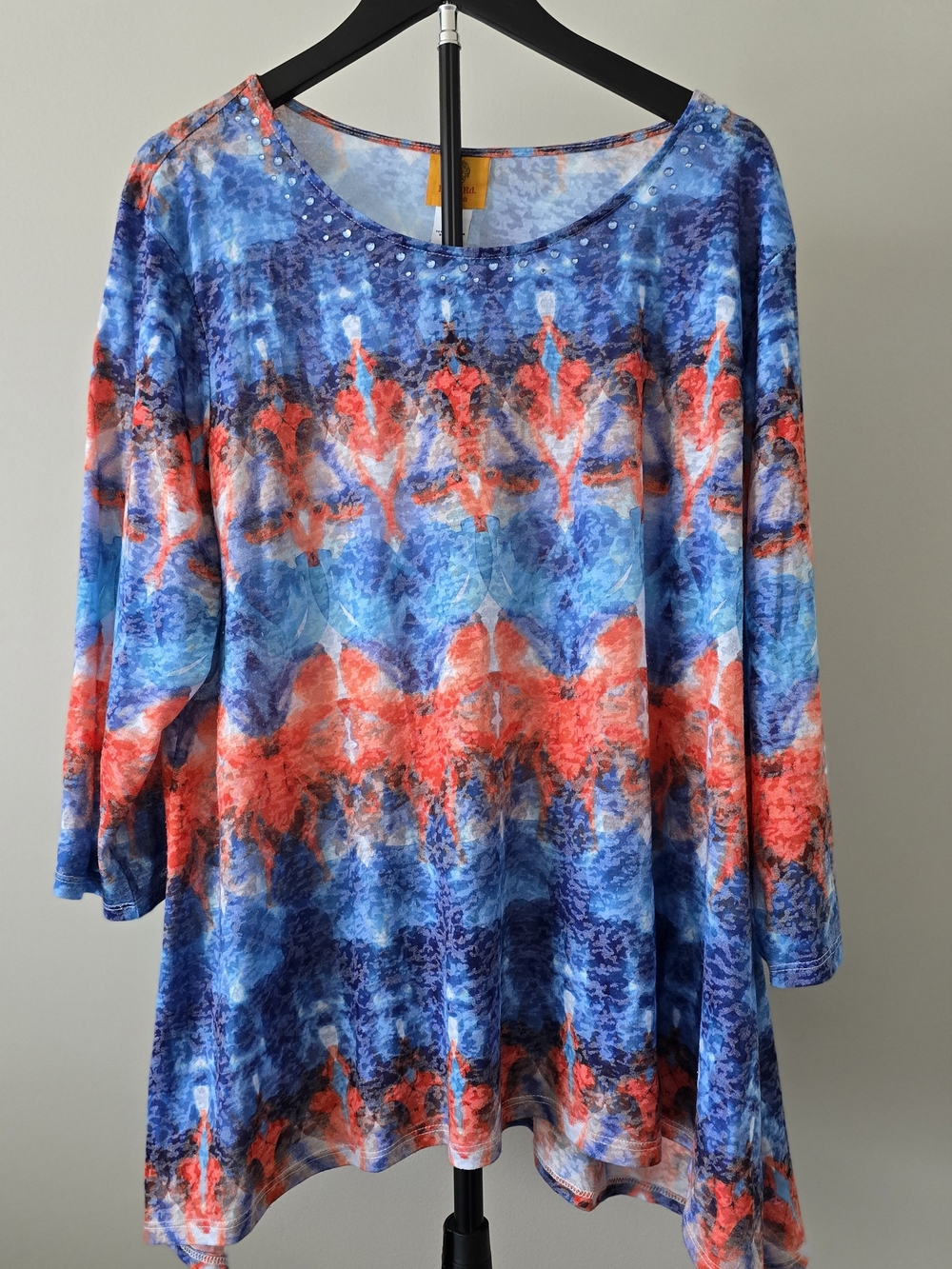 Ruby Rd. Blue and Red Abstract Scoop Neck Top 2X